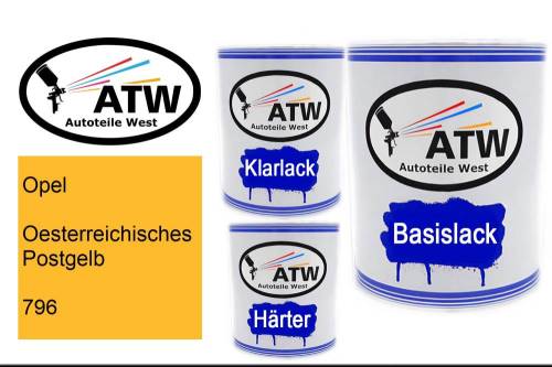 Opel, Oesterreichisches Postgelb, 796: 1L Lackdose + 1L Klarlack + 500ml Härter - Set, von ATW Autoteile West.